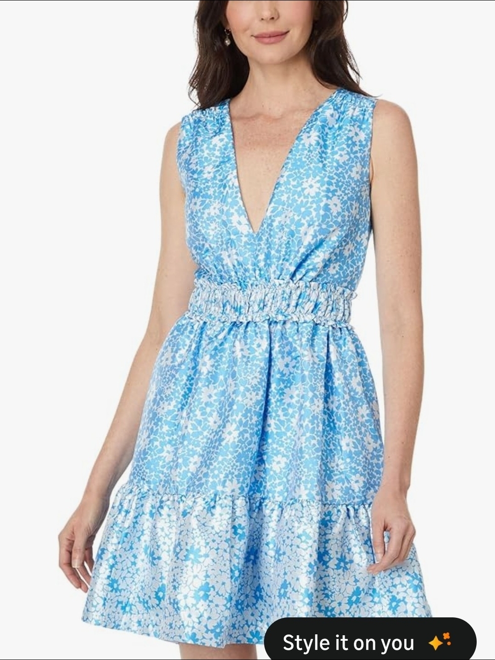 Blue‎ Floral Sleeveless V-Neck Dress